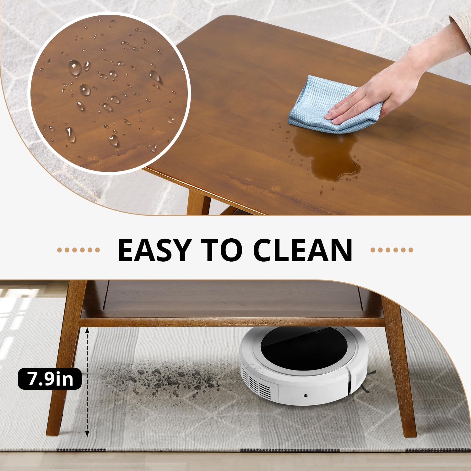 Mesa auxiliar, mesa de centro de madera de alta gama con estante de almacenamiento y mesa abierta, mesa auxiliar rectangular de 2 niveles para sala