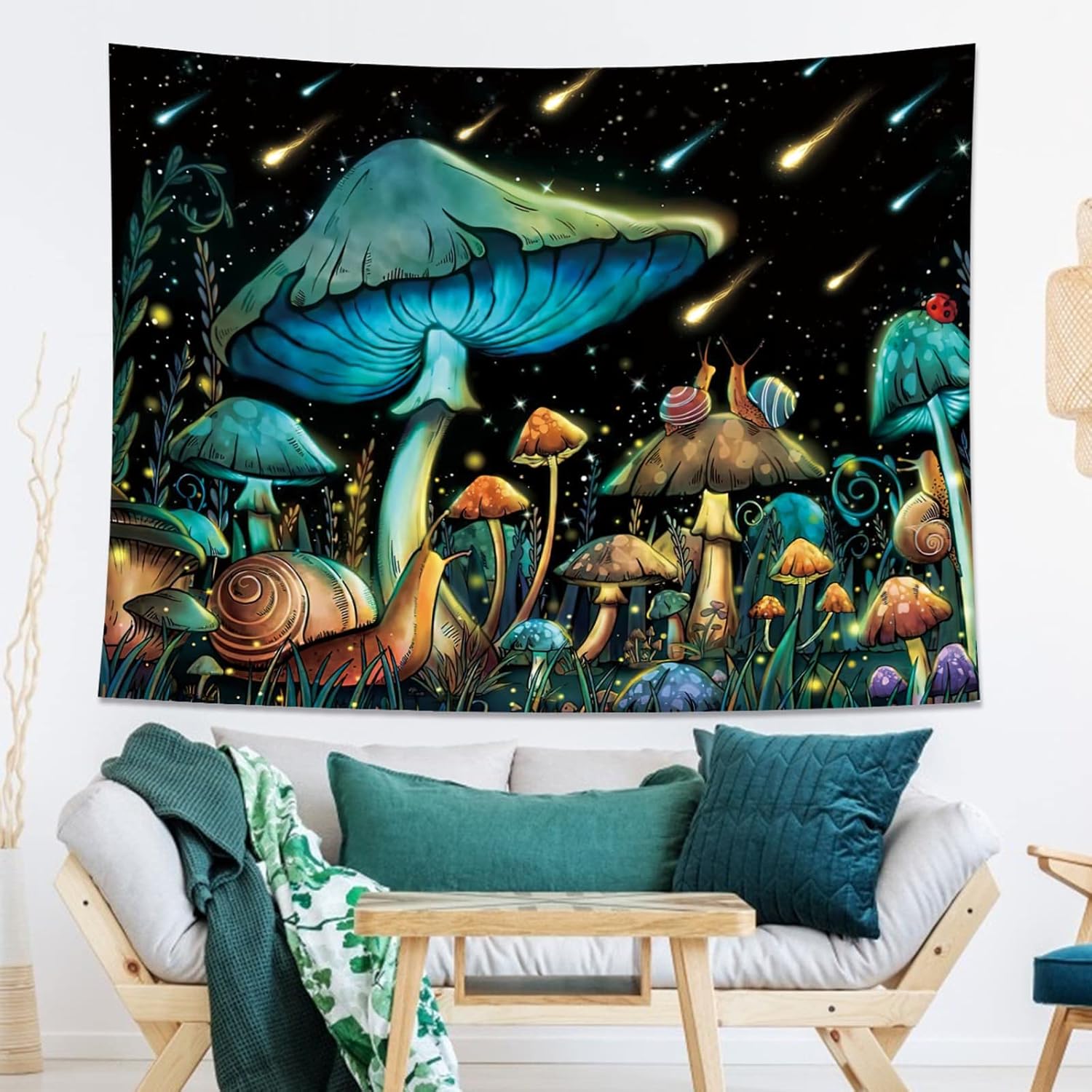 ARTCREATOR Tapiz anime de hongos, lluvia de meteoros, caracol, lindo tapiz para dormitorio, tapiz estético para colgar en la pared para dormitorio