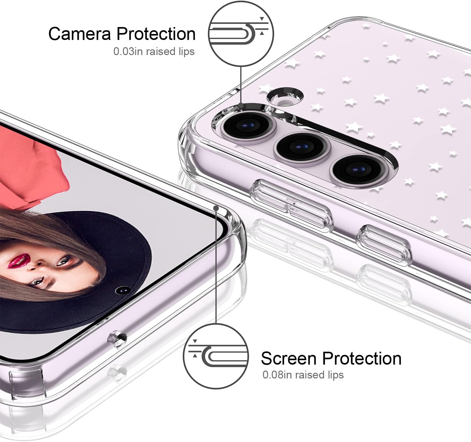 ICEDIO Funda protectora duradera para Samsung Galaxy S23 Plus de 6.6 pulgadas, diseño de estrellas centelleantes