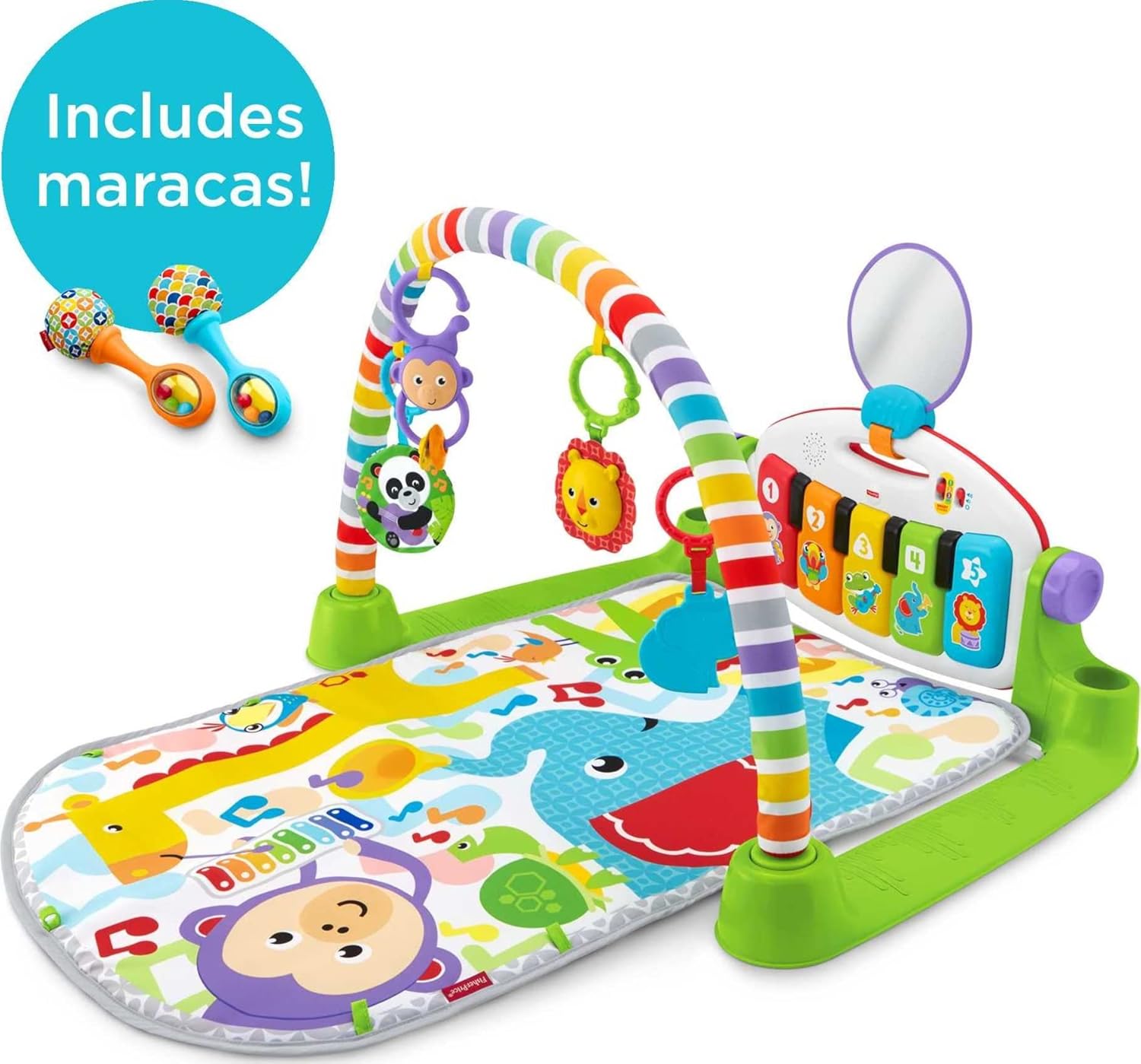 Fisher-Price Baby Bouncer Animal Wonders Jumperoo Activity Center & Fisher-Price Baby Playmat Deluxe Kick & Play Piano Gym & Maracas con escenarios