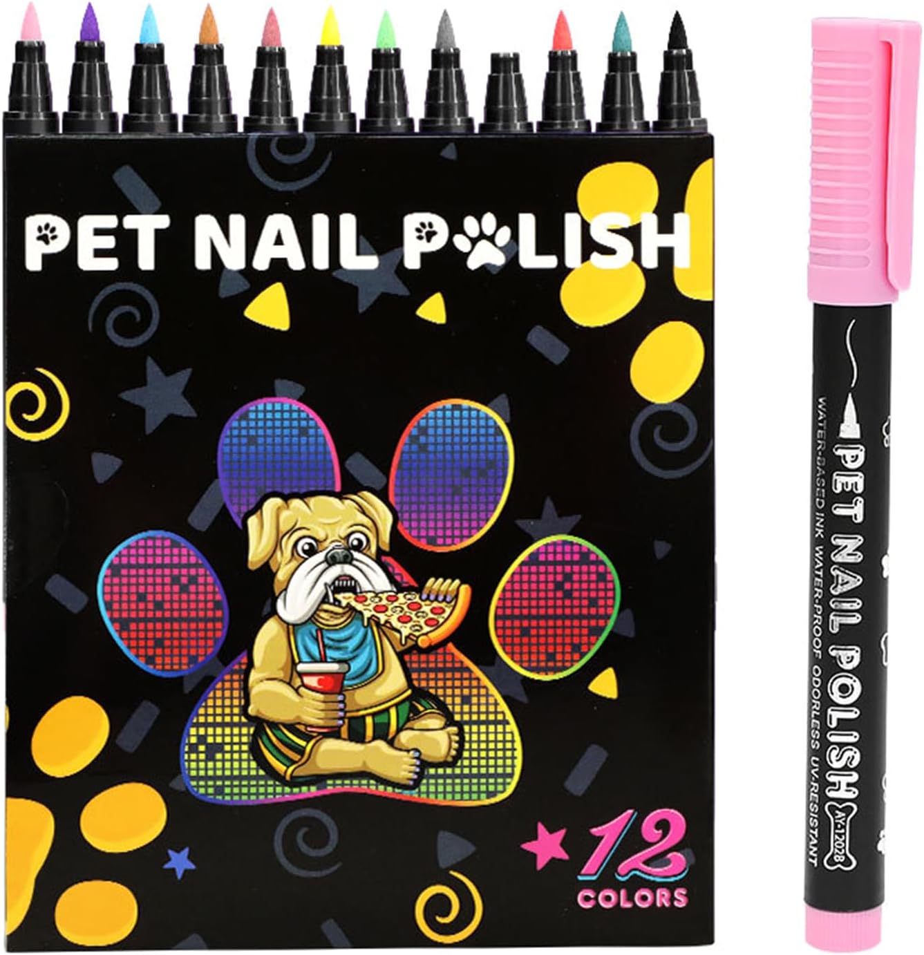 Juego de 12 esmaltes de uñas para perro, 12 colores, juego de esmaltes de uñas para mascotas, secado rápido, a base de agua, fácil de quitar