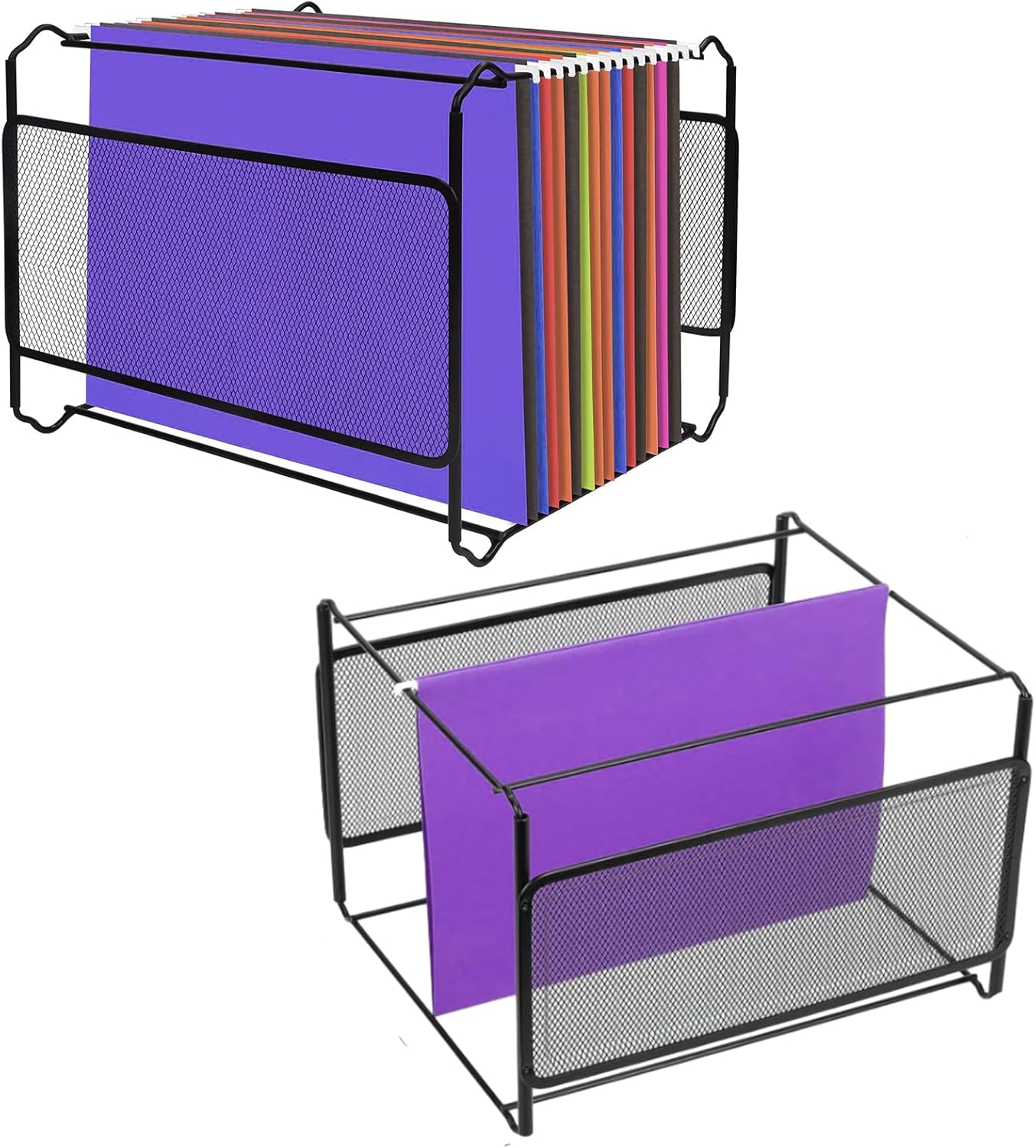 WOPPLXY Paquete de 2 organizadores de archivos colgantes, caja de archivos de tamaño carta, organizador de carpetas de archivos de malla,