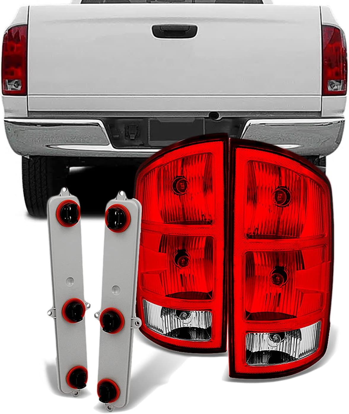 AKKON – Para Dodge Ram 1500  2500  3500 Pickup Truck Red Clear Rear Lights Reemplazo con par de placa de circuito