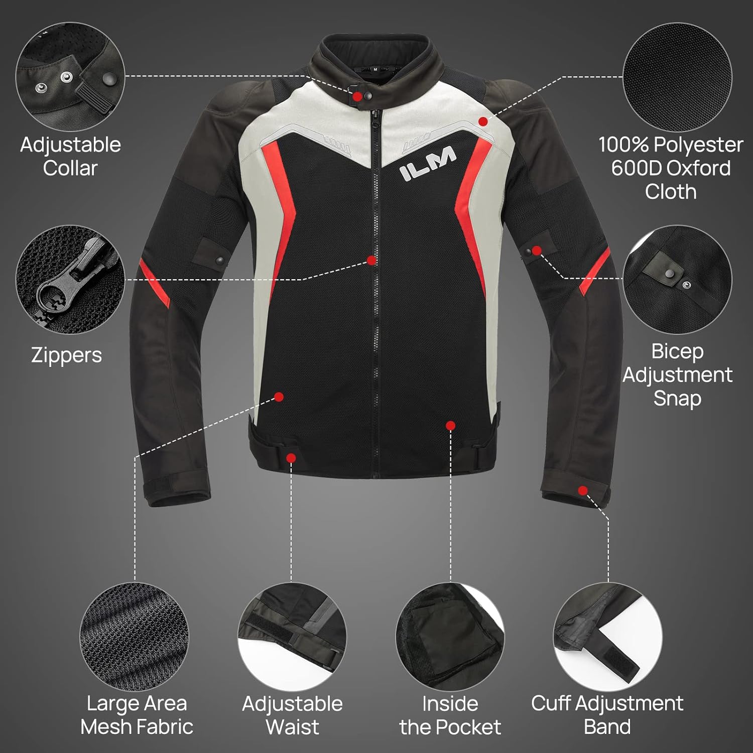 ILM Chaqueta de motocicleta para hombres Powersports Chaquetas protectoras de malla textil equitación motocicleta CE chaquetas blindadas modelo-J02