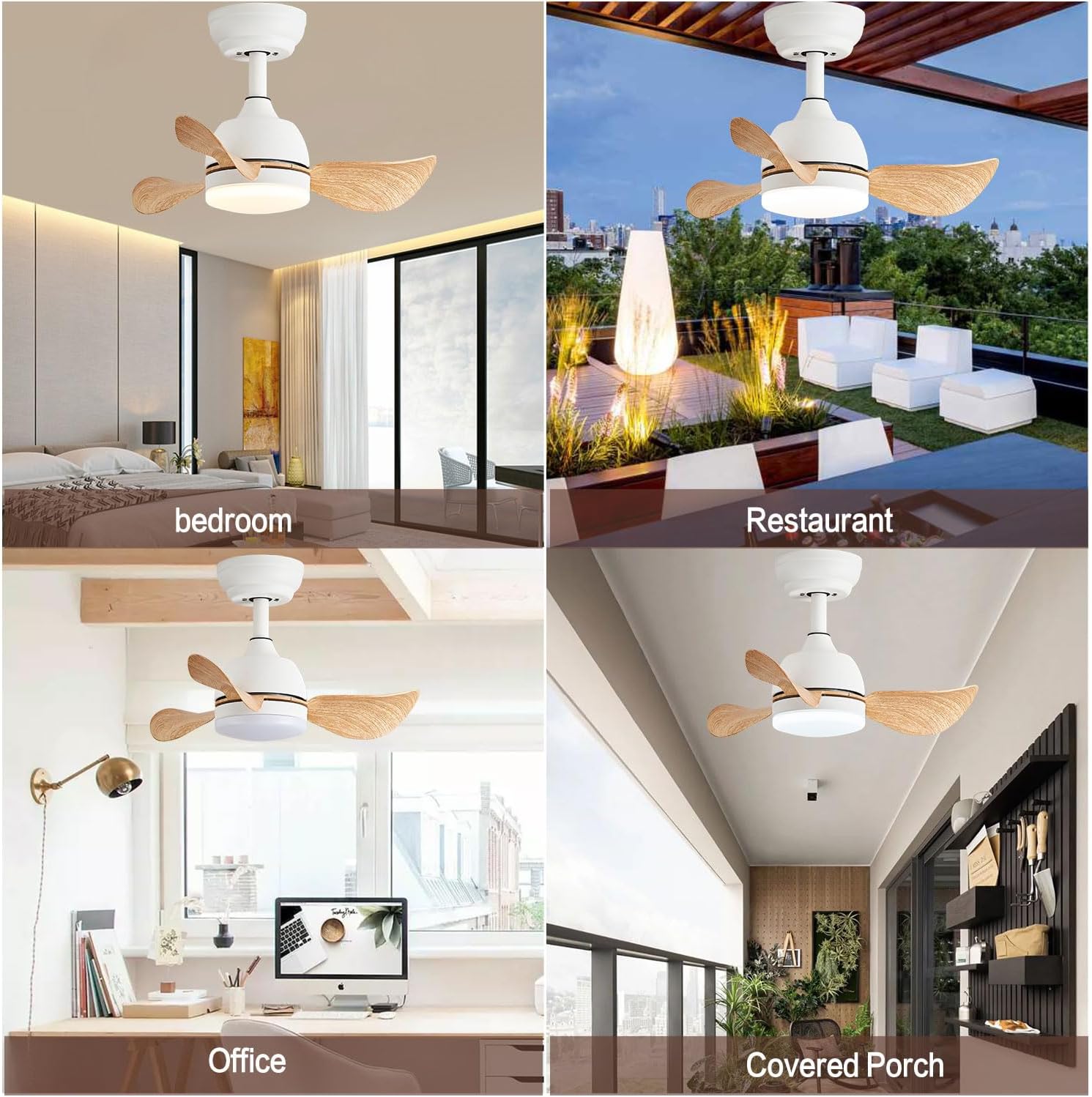 YOLIZUOT Ventiladores de techo regulables de 22 pulgadas con luces, ventilador de techo para exteriores con control remoto, motor de CC silencioso,