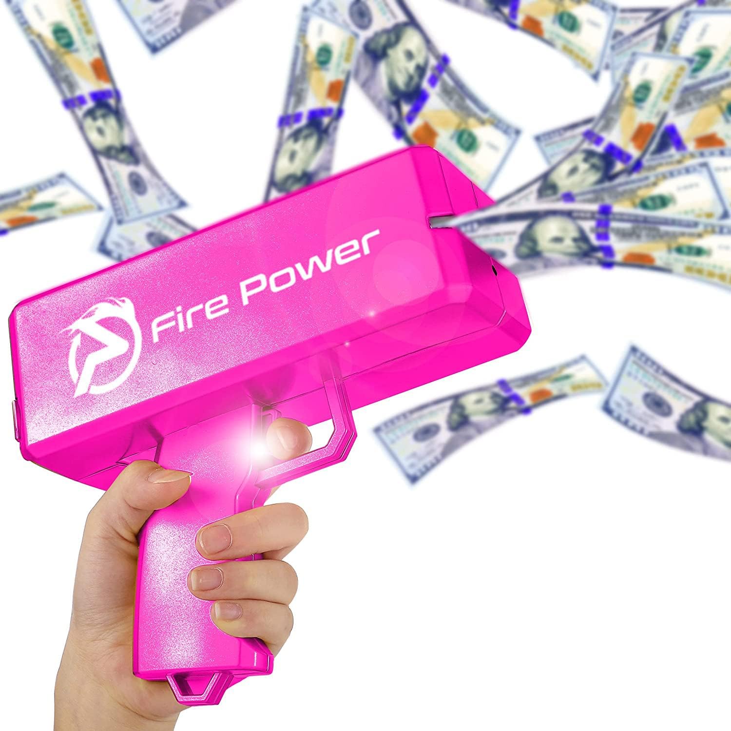 Pistola de dinero – Pistolas de apoyo para películas que se ven reales, con dinero de juego de billetes de 100 dólares (rosa)