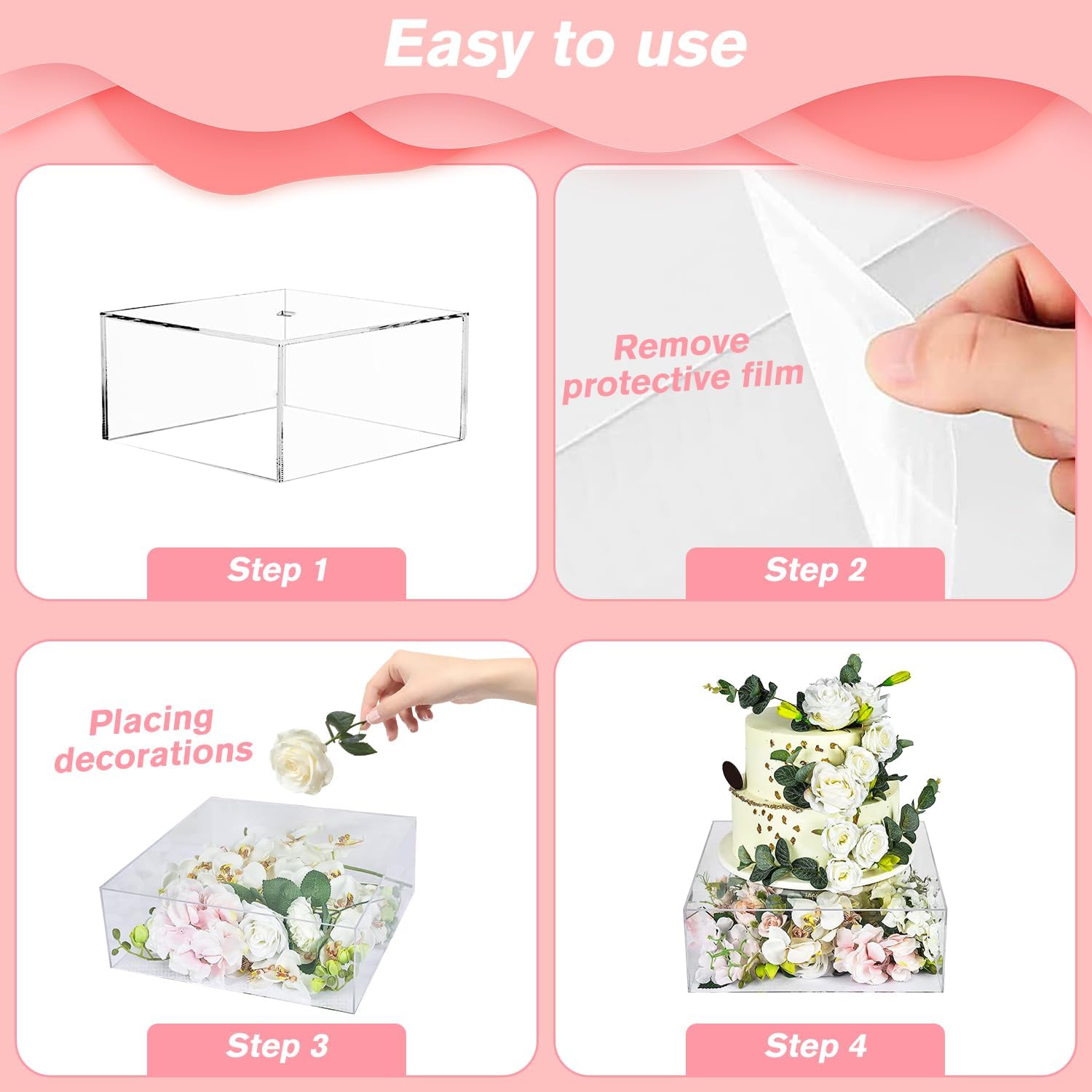 2 soportes de acrílico transparente para tartas con luces LED, soporte para tartas, estante para tartas, estante cuadrado para tartas, para bodas,