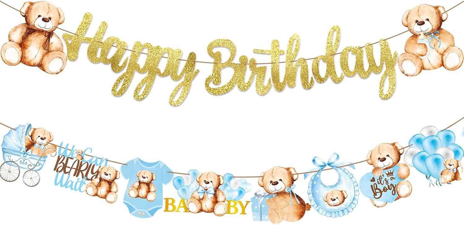 Cartel de cumpleaños con purpurina de oso de peluche, decoración de fiesta de cumpleaños, oso de peluche, decoración para fiesta de cumpleaños con