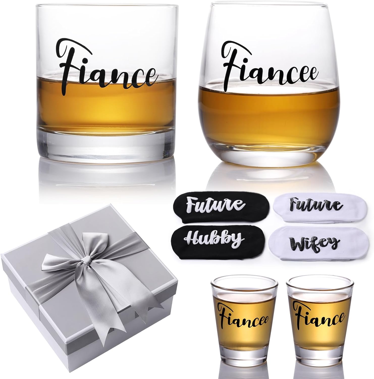 Regalos de compromiso para parejas, juego de regalo de copa de whisky de vino de 11 onzas, regalos para mujeres, para él y ella, prometida, vasos de