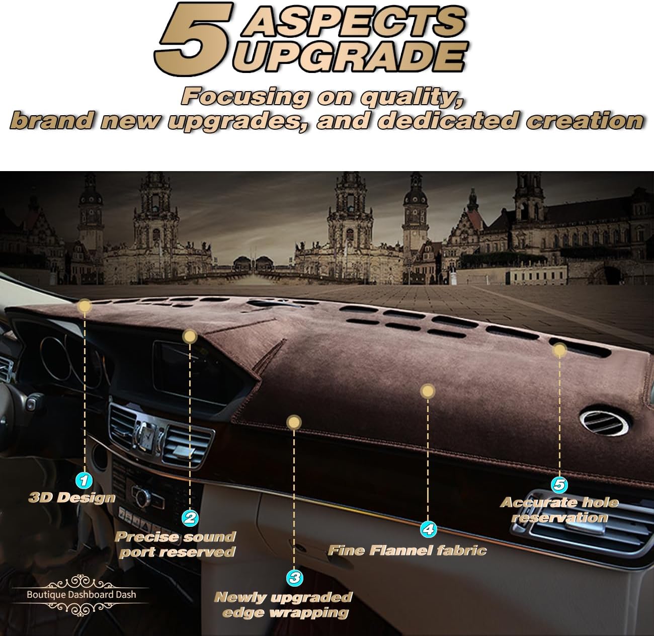 Delicadas cubiertas interiores de franela para el tablero de automóvil Ford F-150 2015-2020, antideslizante, protector solar (sin HUD) – Marrón