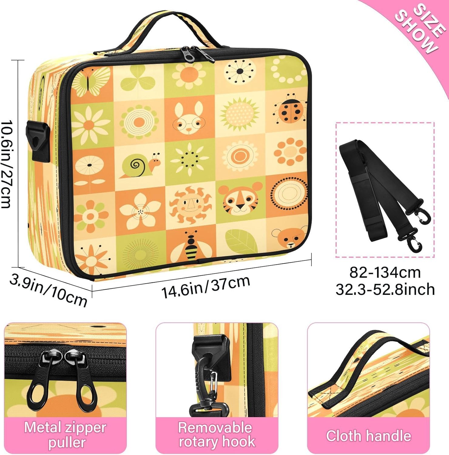 Animals and Floral Plaid Yellow cosmetic bag travel bag toiletry travel bags for toiletries portable makeup bag cosmetiquera de viaje para mujer for