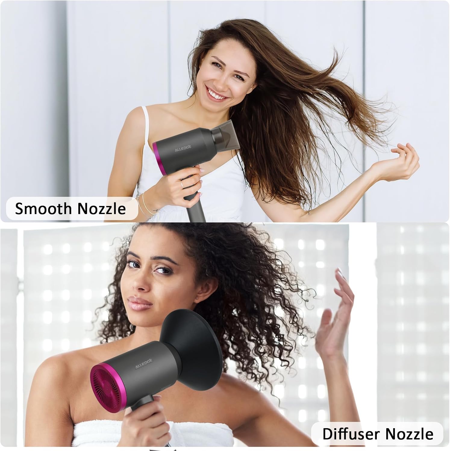 Secador de pelo con difusor de 1850 W, secador de pelo iónico de viaje, secador de pelo plegable, secado rápido para mujeres, cabello grueso y
