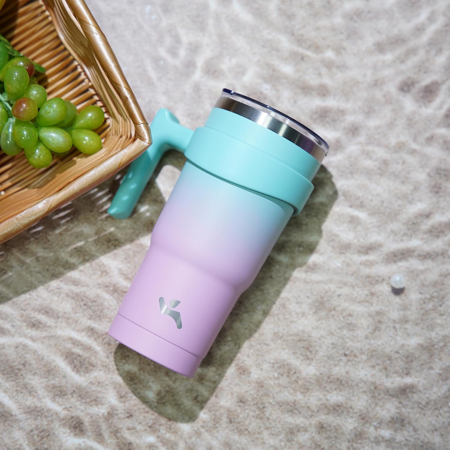Konokyo Vaso de 30 onzas con asa y 2 pajillas, 2 tapas, botella de agua aislada de acero inoxidable al vacío, taza de viaje reutilizable, goma de