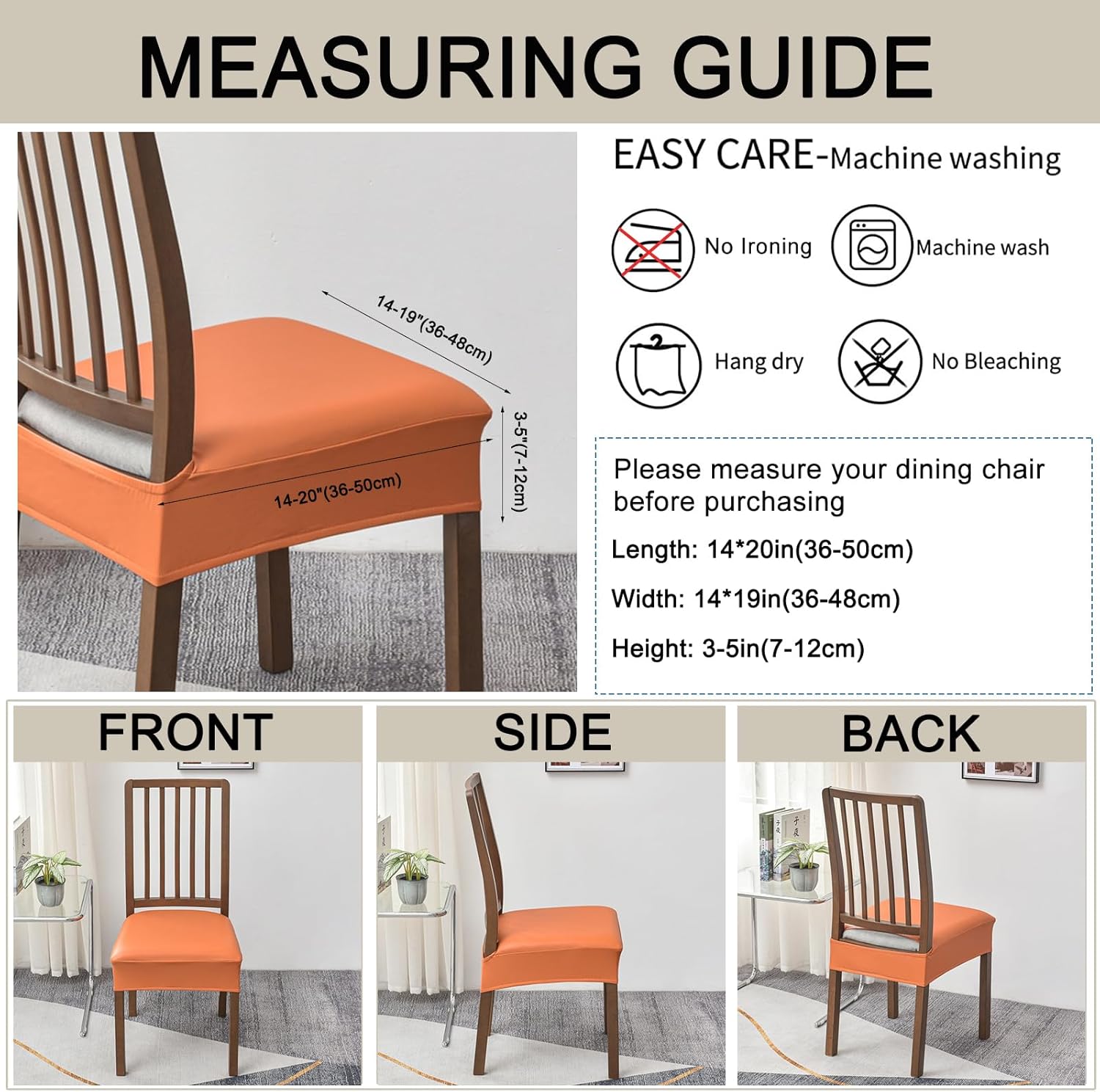 HAOYONG Funda de asiento impermeable para sillas de comedor, 4 piezas, de piel sintética, lavable, protector de asiento suave y elástico para sillas