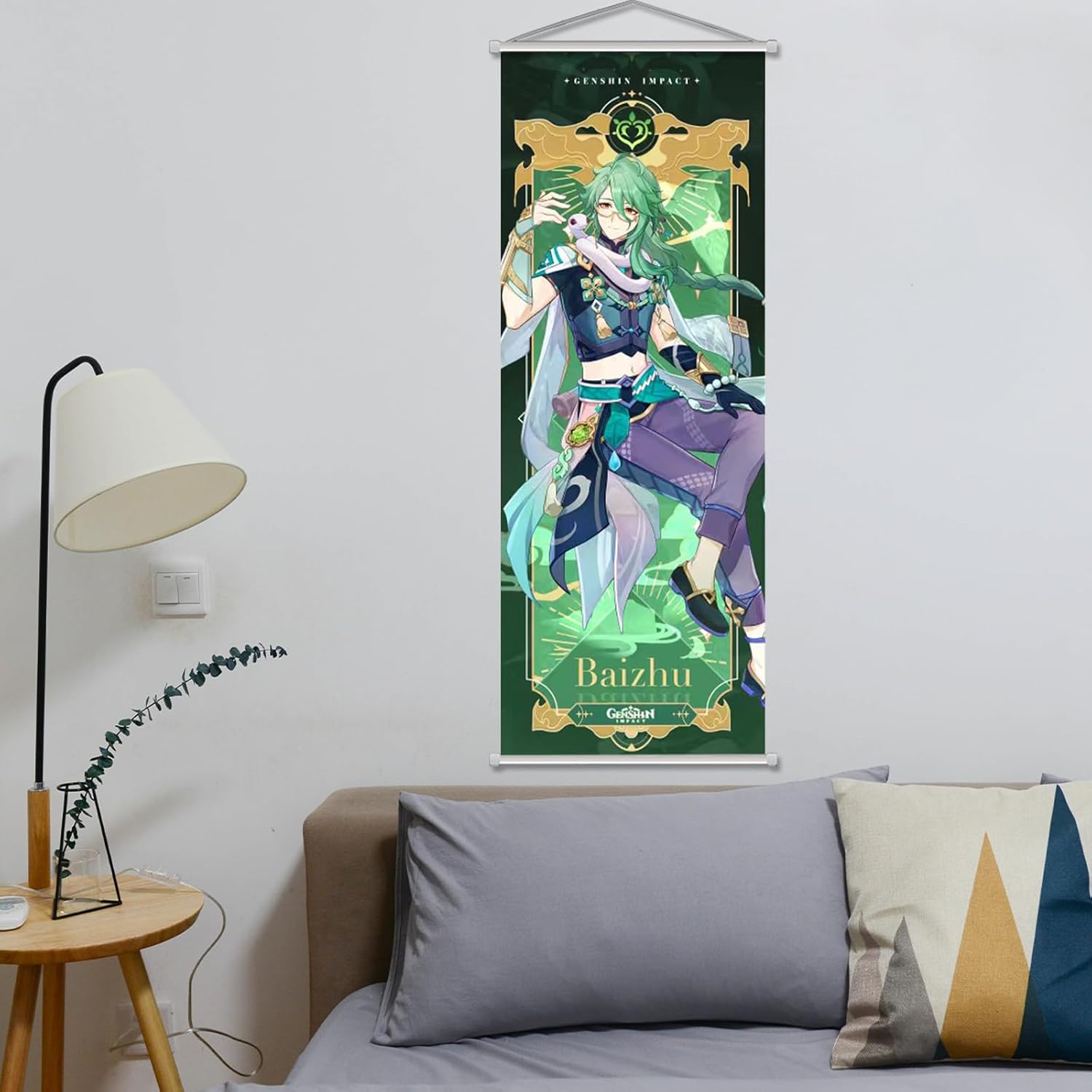 Rainteam Genshin Impact – Póster artístico para colgar en la pared, lienzo artístico de Genshin con varillas para decoración de sala de estar,