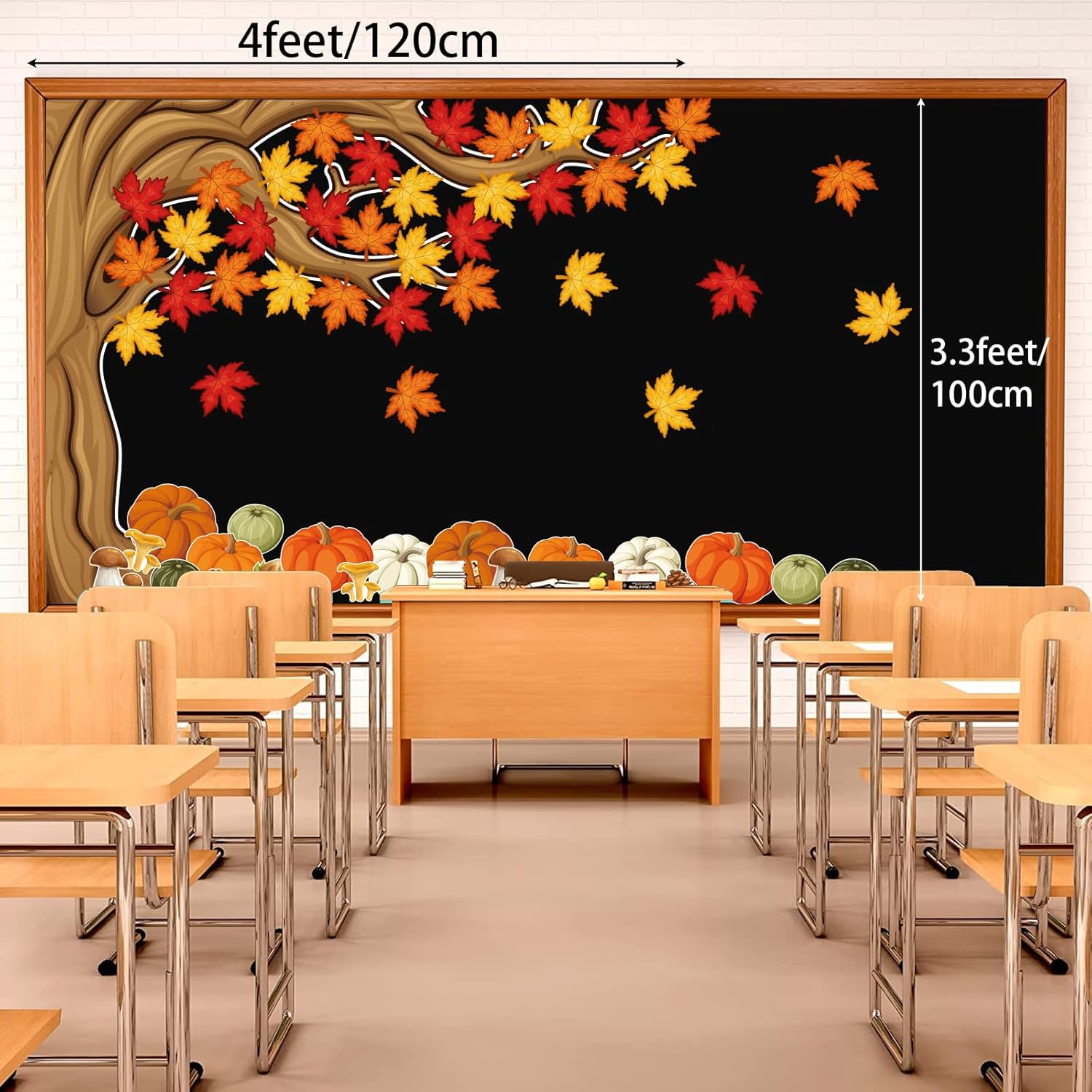Juego de tablón de anuncios de árbol grande de 4 pies, decoración de tablón de anuncios de otoño con hojas de arce, recortes de calabazas para aula,
