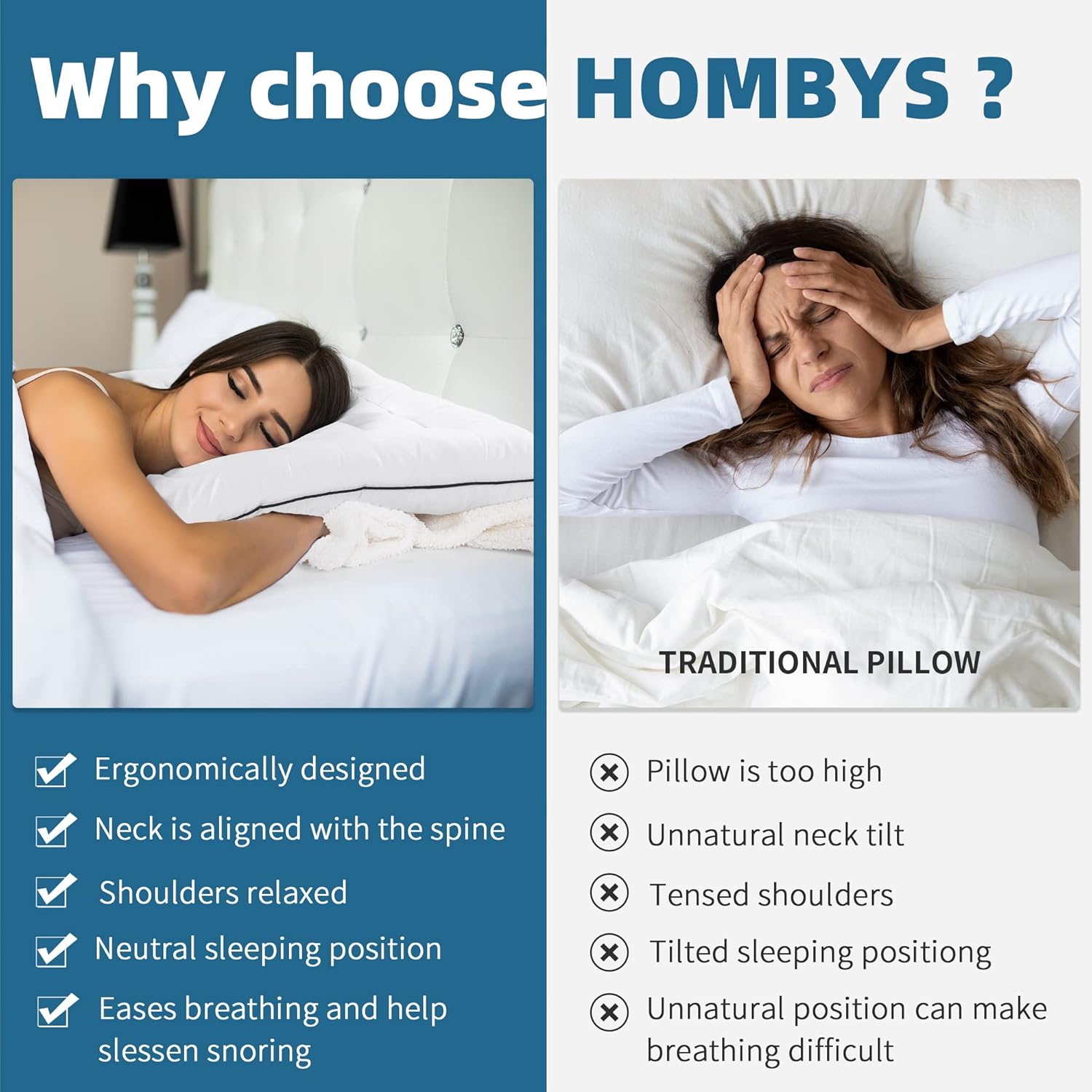 HOMBYS Almohada de cama plana ultra fina para personas que duermen boca abajo y boca arriba, almohada alternativa de plumón tamaño King de 2.5