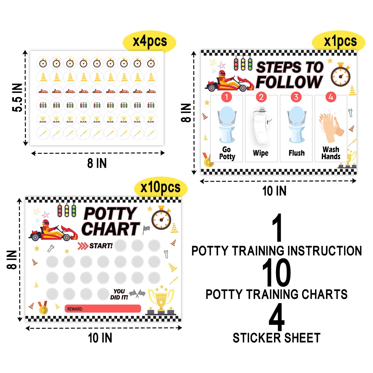 Tabla de entrenamiento para ir al baño con temática de autos de carreras para niños pequeños y niñas, paso a seguir, tabla de rutina de