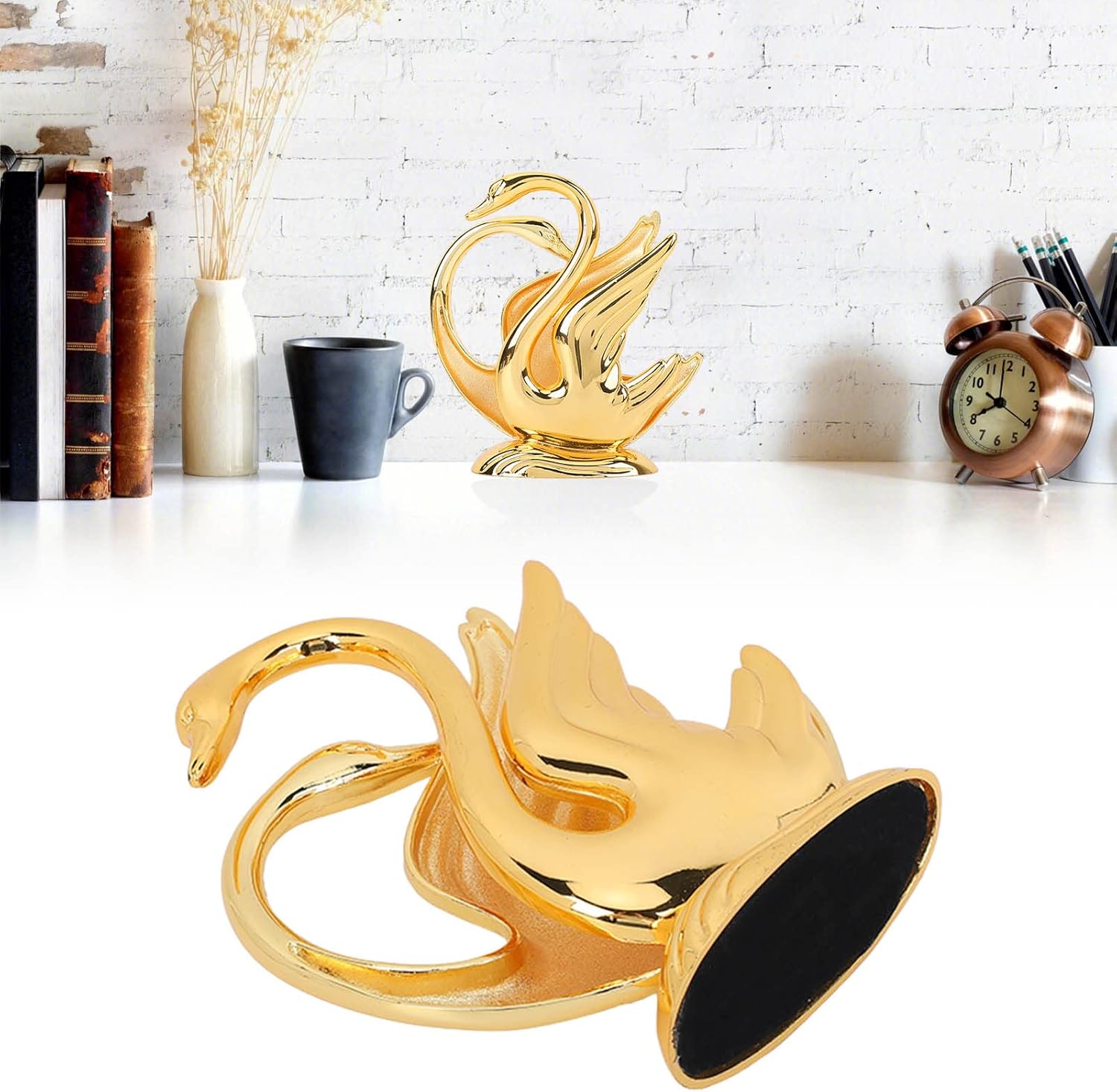 Servilleteros dorados, soporte de servilleta de cisne de metal inoxidable, elegante soporte de servilleta de mesa moderno dorado, soporte