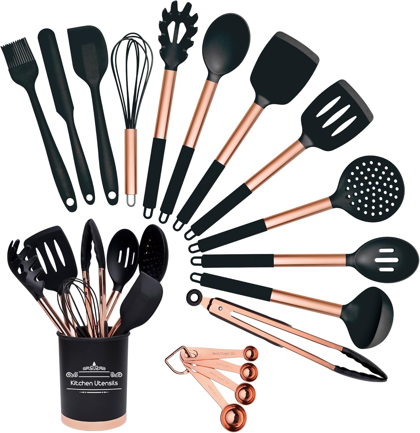 BBN Juego de utensilios de cocina de silicona, juego de utensilios de cocina de silicona antiadherentes, resistentes al calor, juego de utensilios