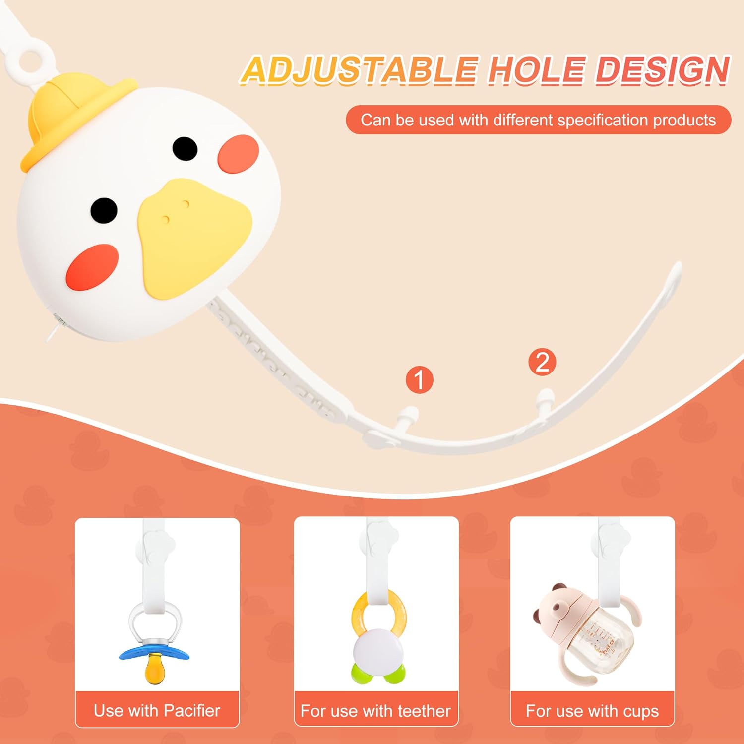 Clip de silicona para chupete con bonito diseño de una pieza, clip de chupete suave y flexible, chupetes de bebé de viaje adecuados para bebés