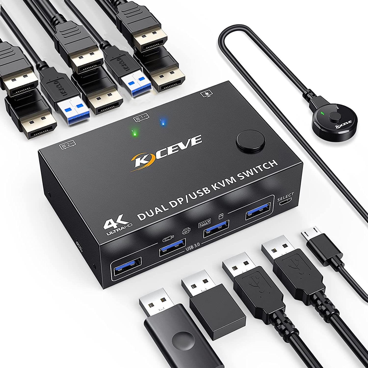 Displayport KVM Switch 2 Monitores 2 Computadoras, 8K 60Hz 4K 120Hz DP USB 3.0 KVM Switch para 2 computadoras Comparte 1 monitor y 4 puertos USB