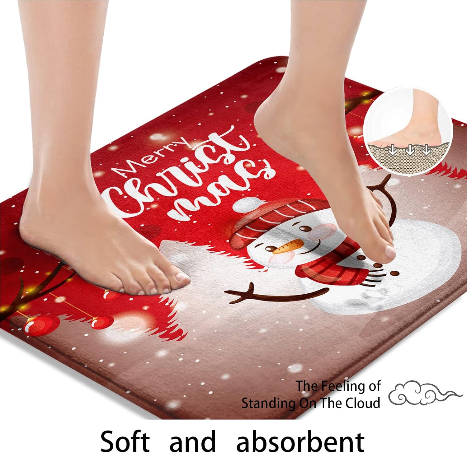 ArtSocket Juego de 3 alfombras y tapetes de baño de Navidad, antideslizantes, copos de nieve, árbol de invierno, absorbente de microfibra de espuma