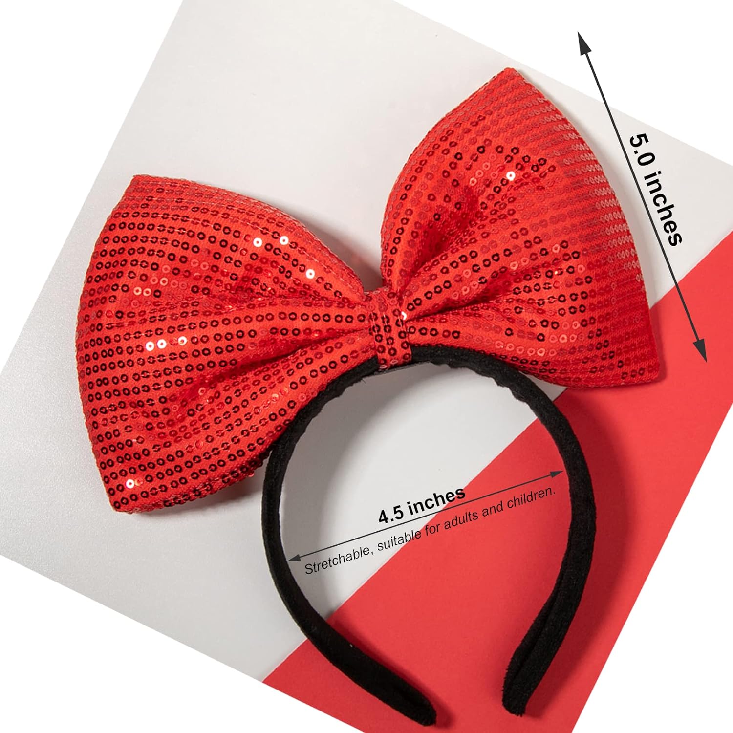 CHuangQi Diademas de lazo rojo con lentejuelas de doble cara para niñas y mujeres, lindas bandas para el cabello hechas a mano para fiestas o cosplay