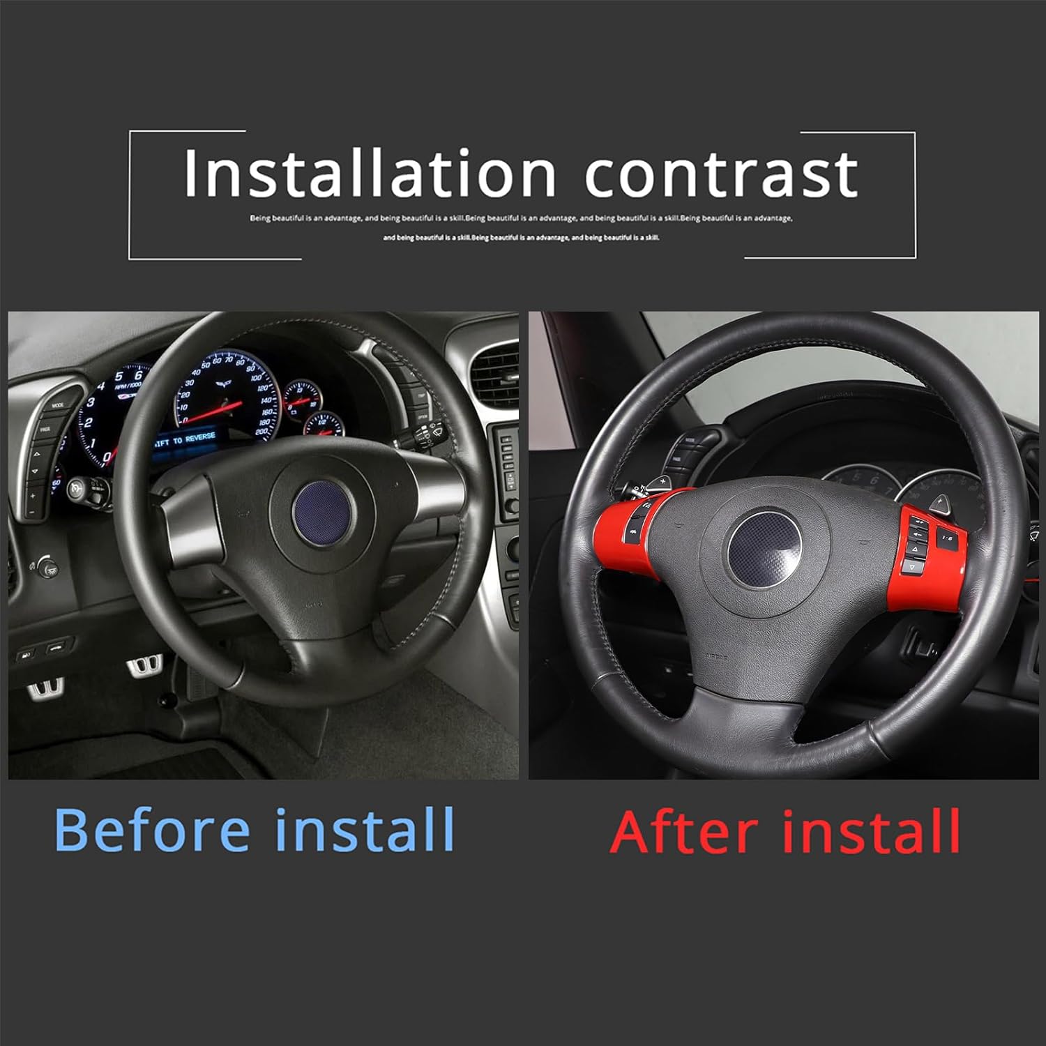 Cubierta del marco del botón del volante de automóvil para Corvette C6 Z06 ZR1 2005-2013 Accesorios de interior Calcomanía, calcomanías de estilo