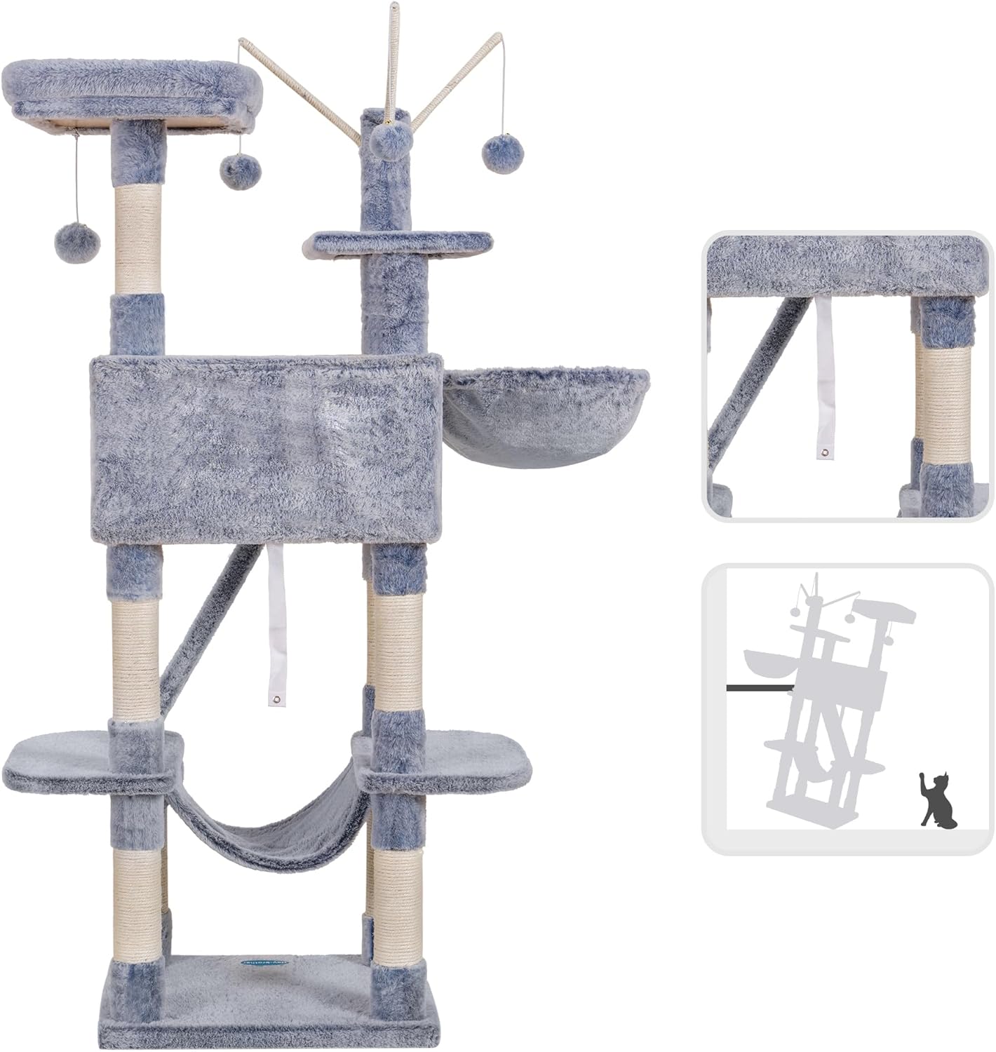 Hey-brother Árbol para gatos, torre para gatos de 61 pulgadas para gatos de interior, casa para gatos con plataforma acolchada, bolas de juguete,