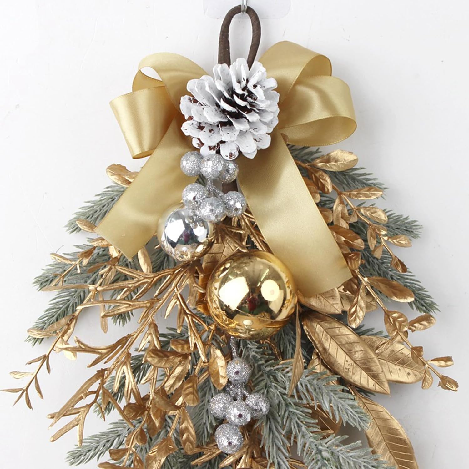 Corona de Navidad para puerta delantera, guirnalda de otoño para dintel de manto, festón de árbol al revés, guirnalda de semicírculo, rama de ratán