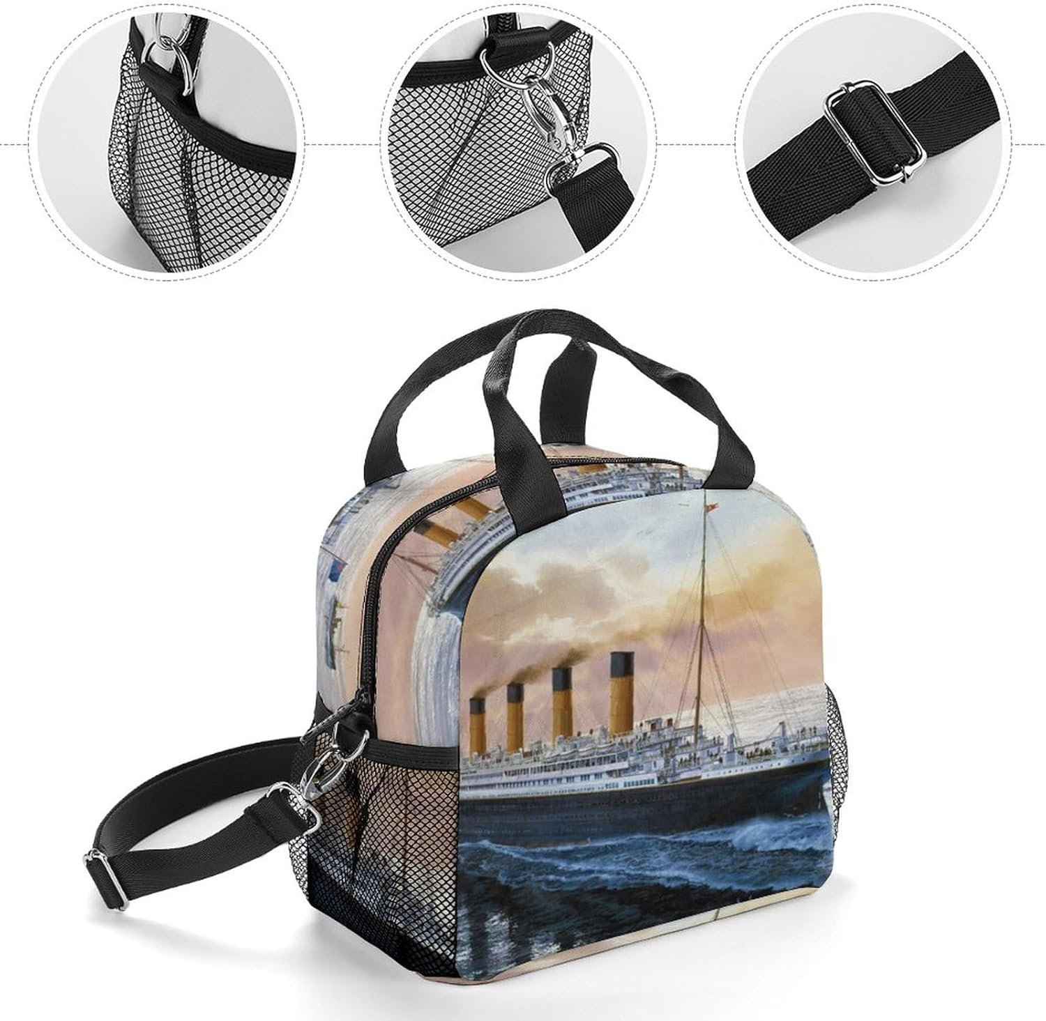 Retro Titanic Famous Old Historic – Bolsa de almuerzo reutilizable con correa para el hombro para hombres y mujeres
