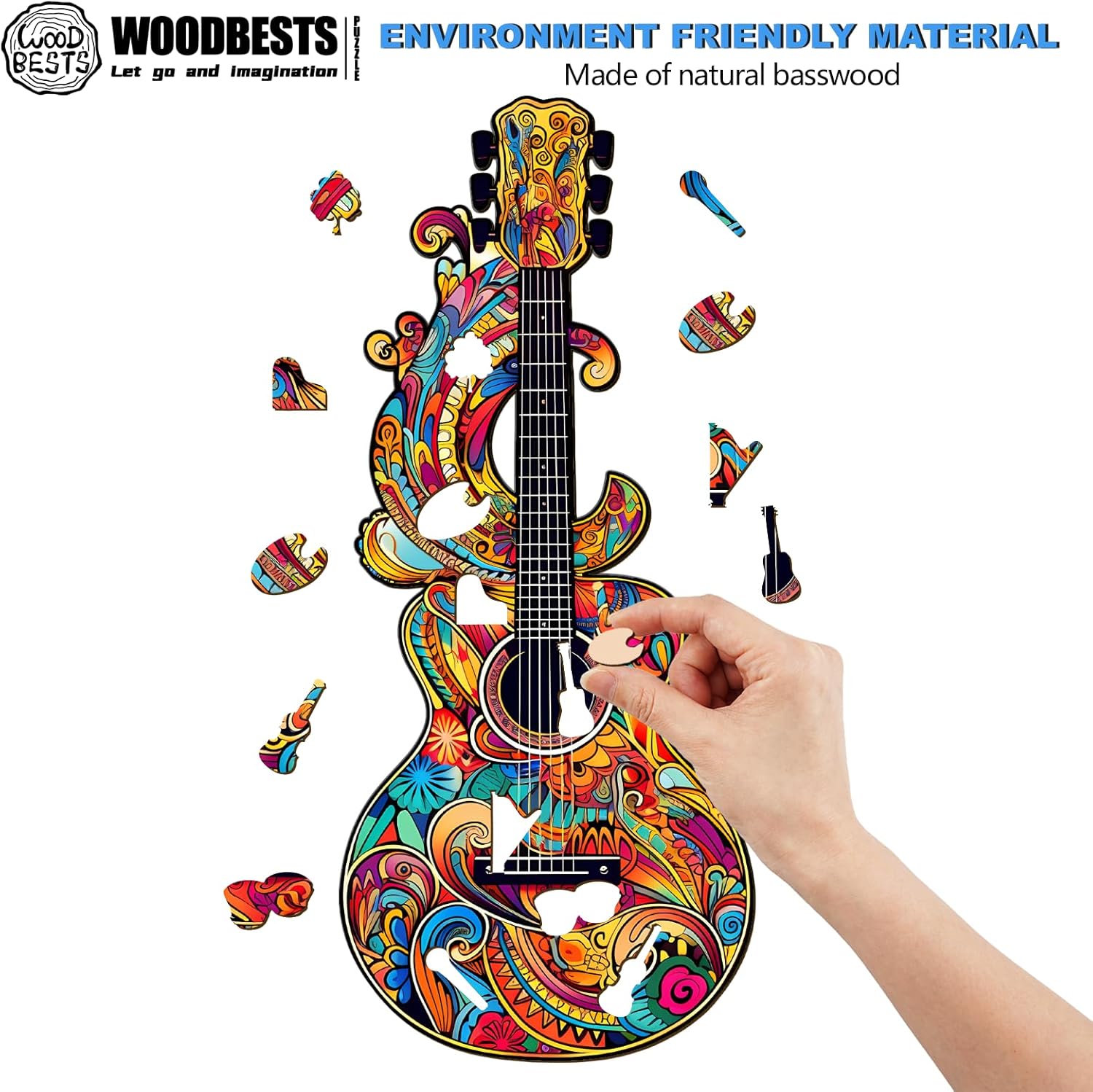 WOODBESTS Rompecabezas de madera para adultos, hermoso rompecabezas en forma de guitarra (M, 170 piezas, 11.2 x 4.8 pulgadas), hermosa caja de