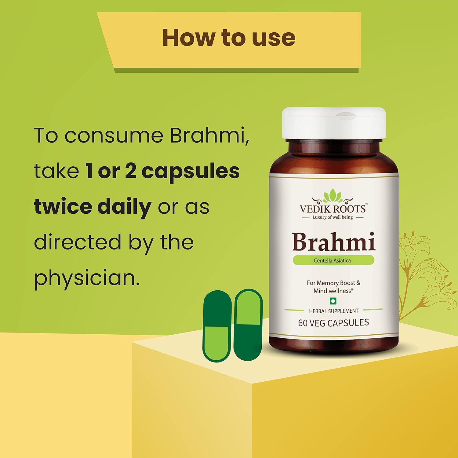 Brahmi (Bacopa Monnieri) Extracto puro 450 mg cápsulas vegetales (60 cápsulas) (paquete de 1)