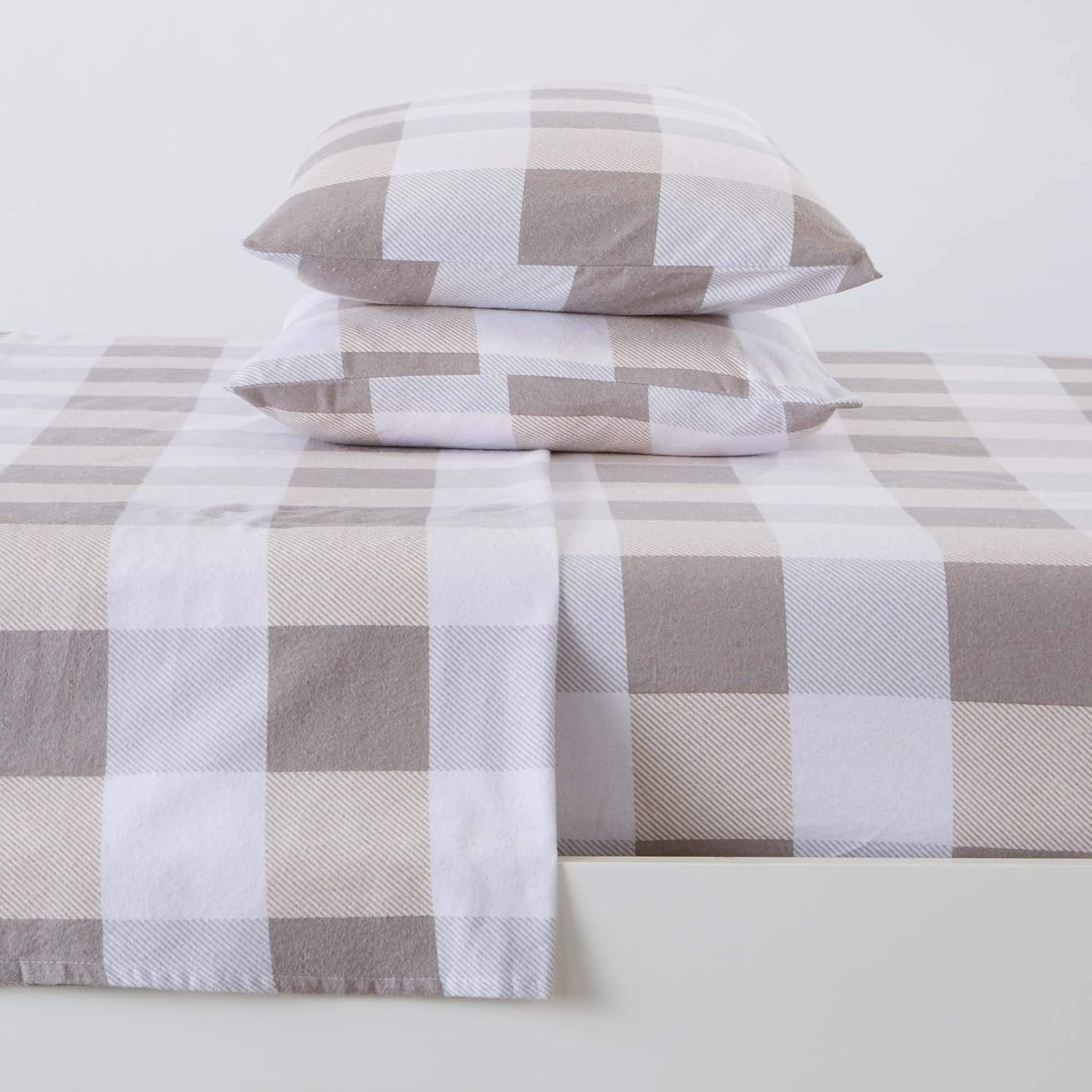 Great Bay Home – Juego de sábanas de franela de 100 % algodón turco a cuadros tamaño individual, con bolsillo profundo, suaves, cálidas, de doble
