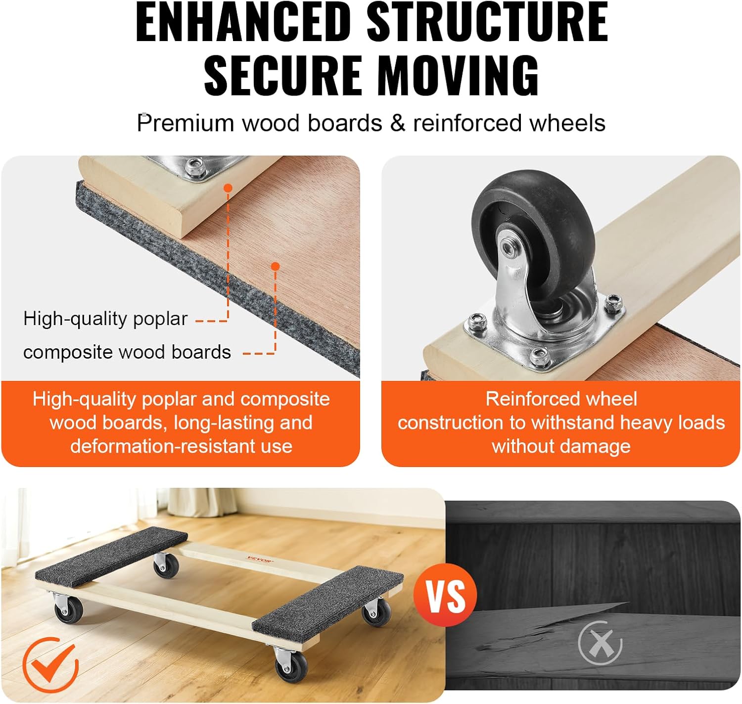 Carrito móvil para muebles de madera dura, 30 pulgadas x 18 pulgadas. Ruedas giratorias de 4 x 3 PP, carrito móvil de madera resistente, carrito