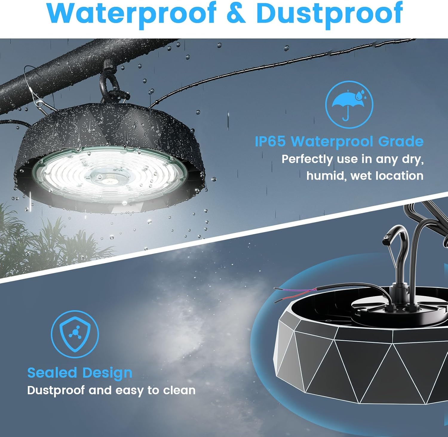 Paquete de 6 luces LED UFO de alta bahía de 150 W, 24000 lm (650 W MHHPS Eqv.) 5000 K luces LED de alta bahía con enchufe de EE. UU., 0-10 V