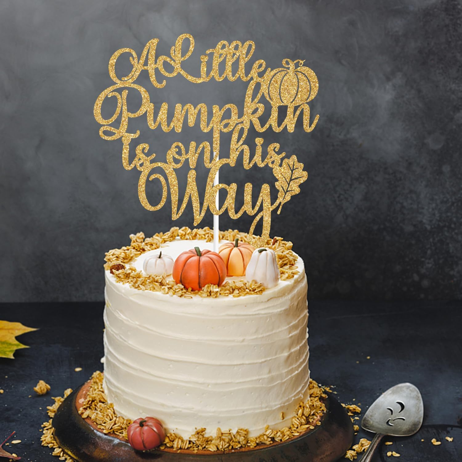 Decoración para tartas con purpurina dorada “A Little Pumpkin is on His Way”, calabaza Oh BoyA Little Pumpkin is on the Way, decoración de fiesta de