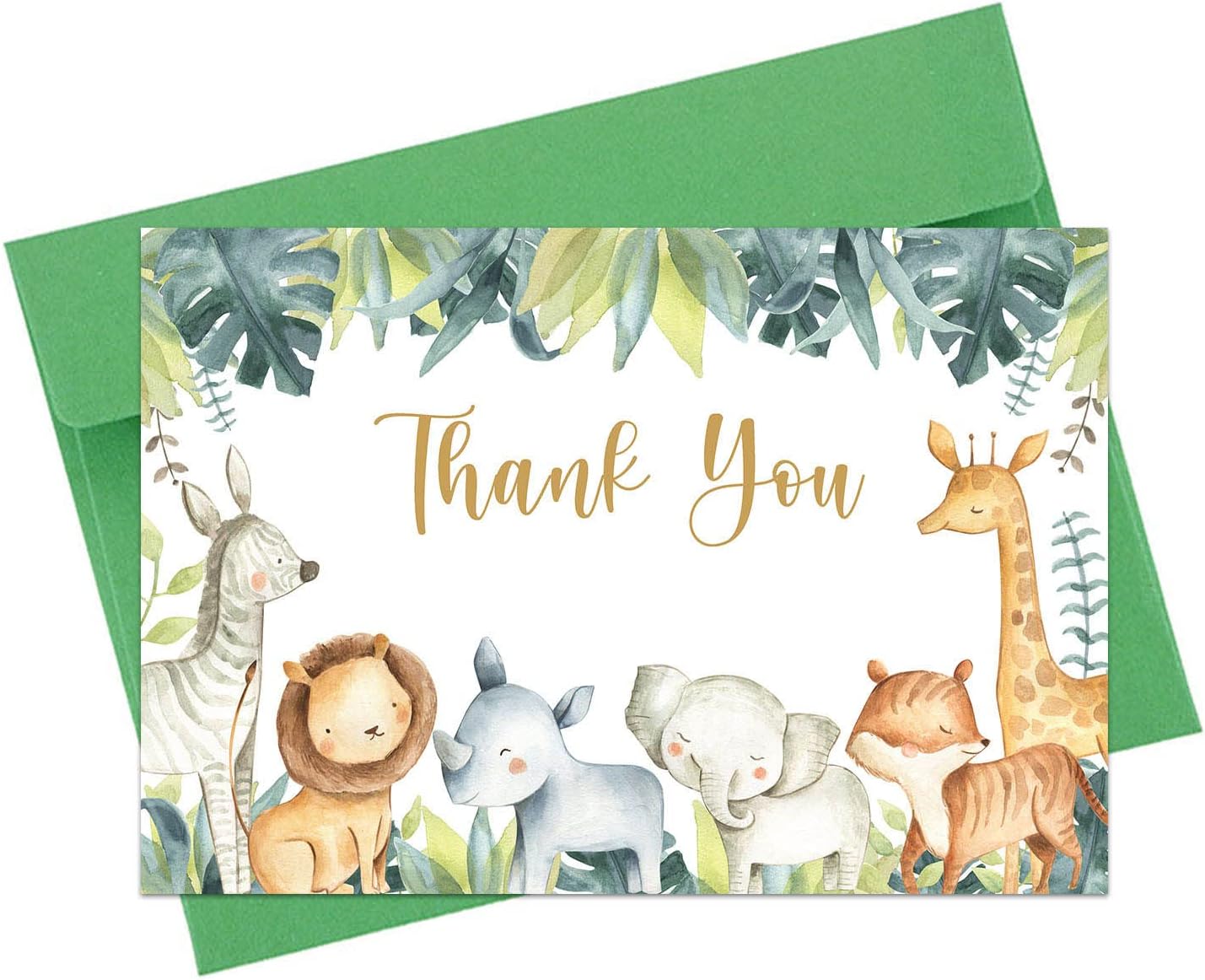 Buerhanerry 50 tarjetas de agradecimiento de safari, 4 x 6 pulgadas, tarjetas de agradecimiento de animales de la selva para baby shower, notas de