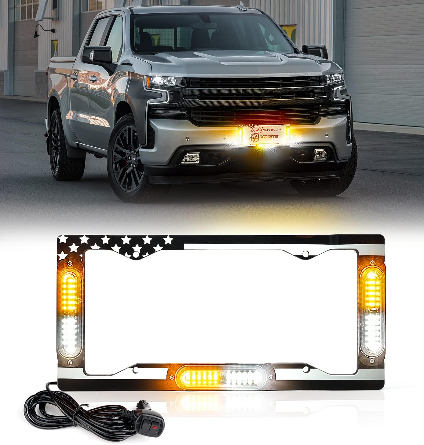 Xprite 36 luces LED estroboscópicas para matrícula, bandera de EE. UU., marco de luz de seguridad de peligro de emergencia para vehículos de
