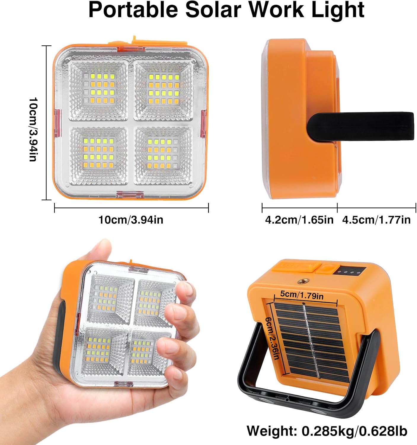 Luz solar portátil LED de trabajo, 2 piezas de 50 W, 400 lm (equivalente a 100 W) recargable de 80 LED, luz magnética con 4 modos de luz para fallo