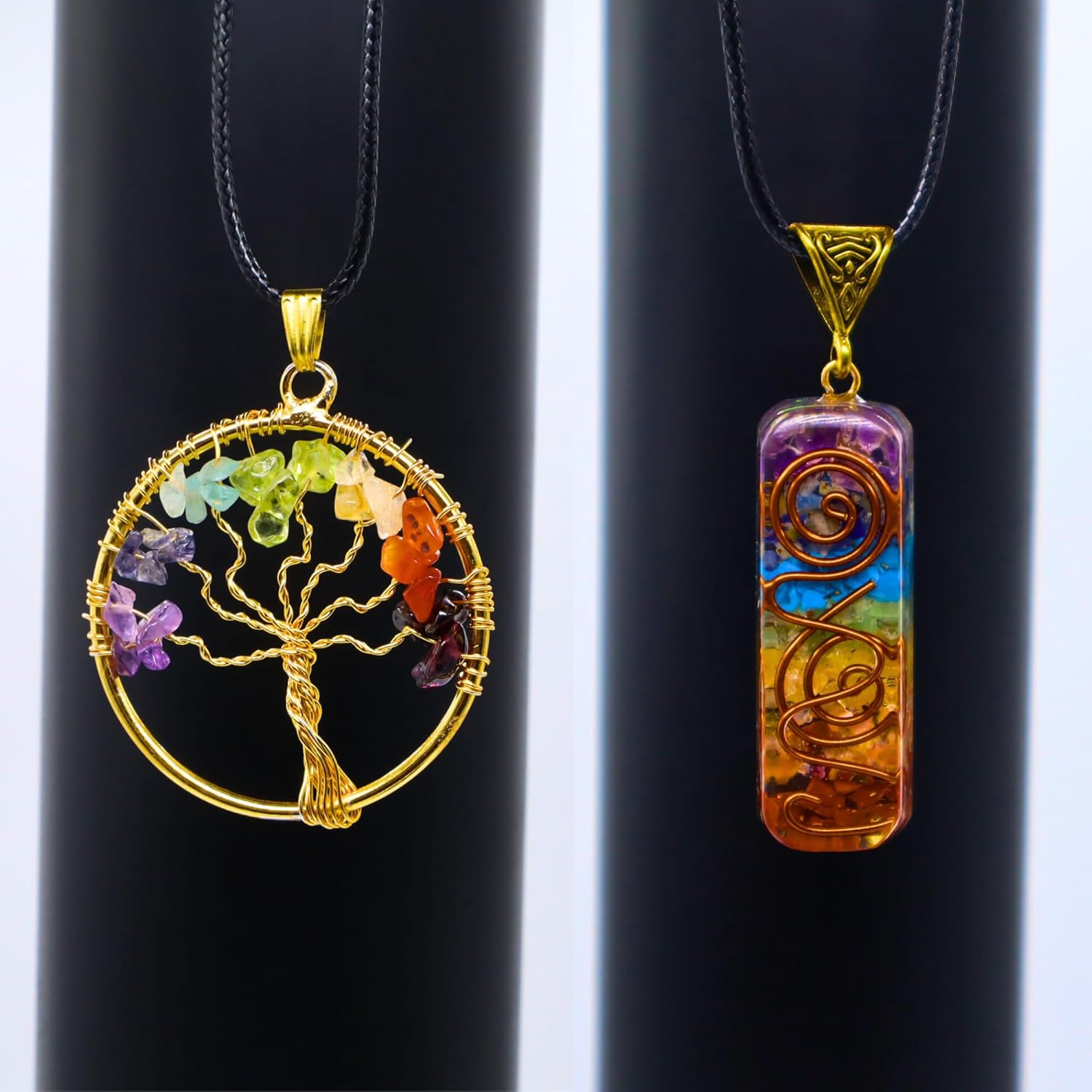 Combo de árbol de siete chakras, colgante de árbol de la vida y colgante de orgón de 7 chakras, árbol de cristal para energía positiva, bonsái de