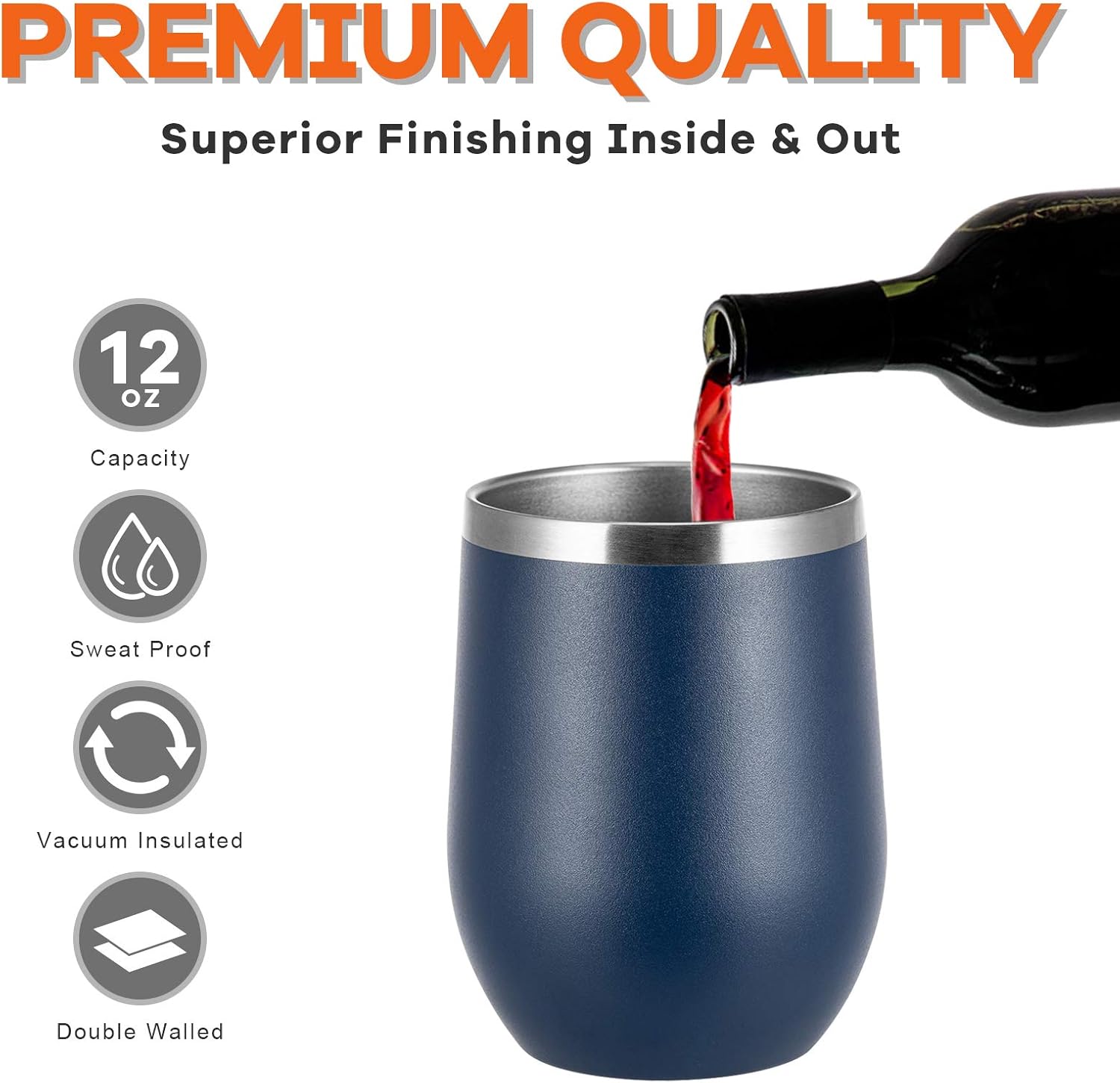 Comooo. – Vaso para vino de acero inoxidable con tapa, de 12 onzas, pared doble aislada al vacío, taza de viaje para café, vino, cócteles, helado,