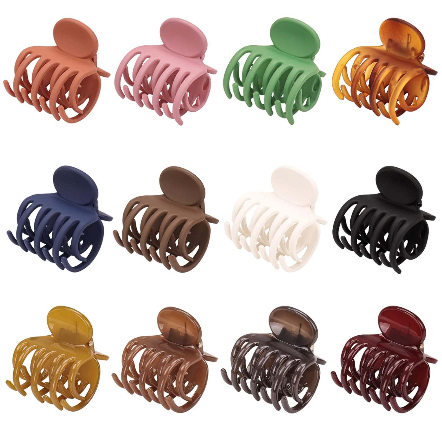 12 pinzas para el cabello de doble fila, pinzas de mandíbula medianas de 1.6 pulgadas, pinzas para el cabello de garra pequeña mate y brillante,