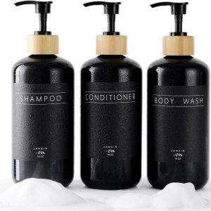 Juego de 3 dispensadores de champú y acondicionador, moderno y recargable de 16 onzas, botellas de champú y acondicionador con bomba, elegante Juego de 3 dispensadores de champú y acondicionador, moderno y recargable de 16 onzas, botellas de champú y acondicionador con bomba, elegante