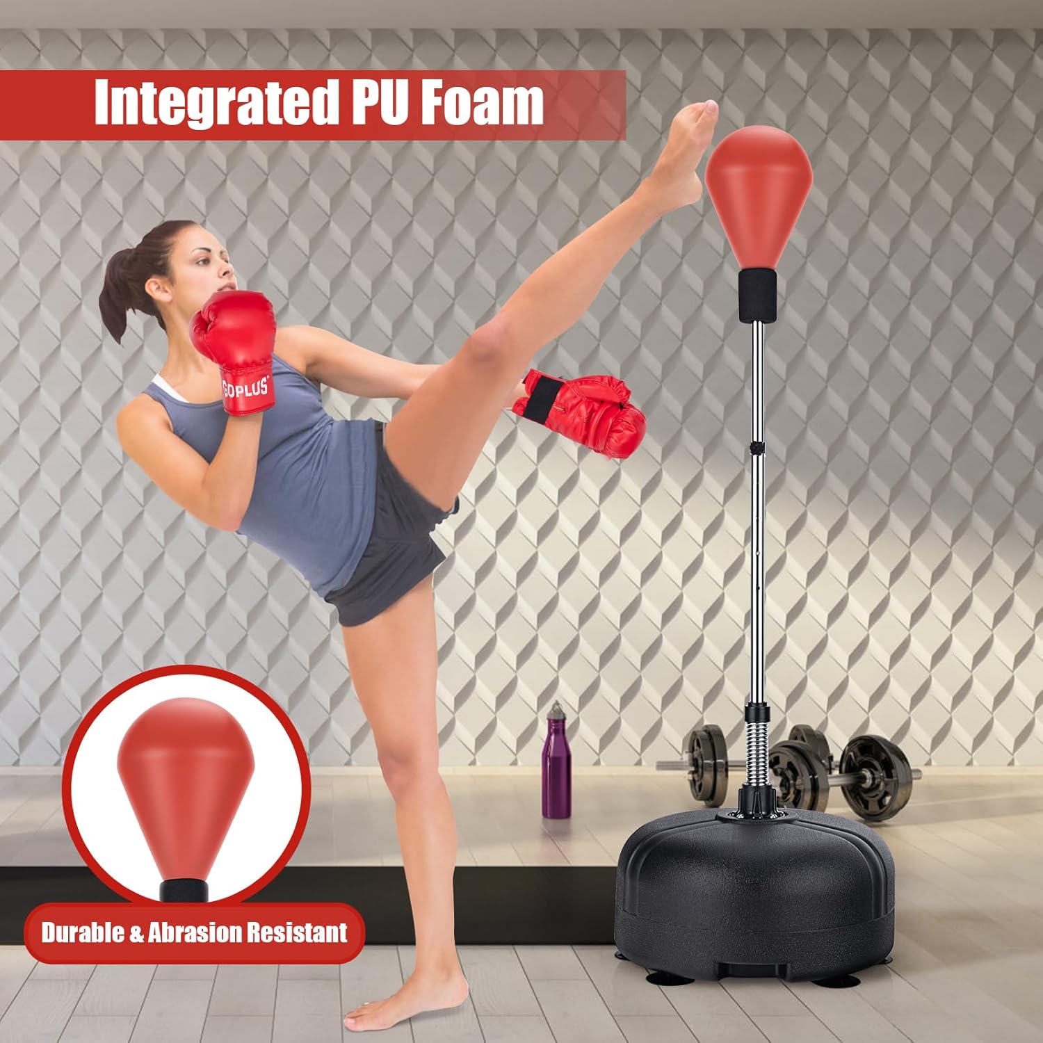 Goplus Saco de boxeo con soporte para adultos y niños, bolsas de velocidad refleja independientes con altura ajustable de 55 a 62.5 pulgadas, equipo