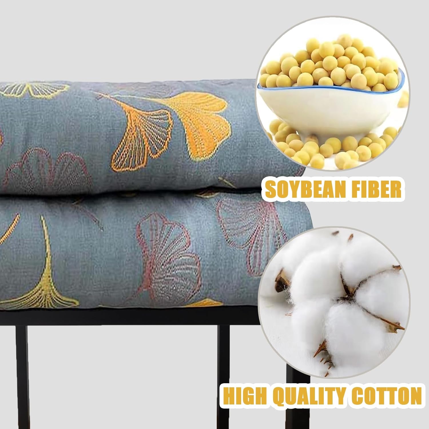 Colcha reversible de muselina de algodón, colcha de Ginkgo, ligera, tamaño Queen, transpirable, acolchado, para verano, para sofá (79 pulgadas de