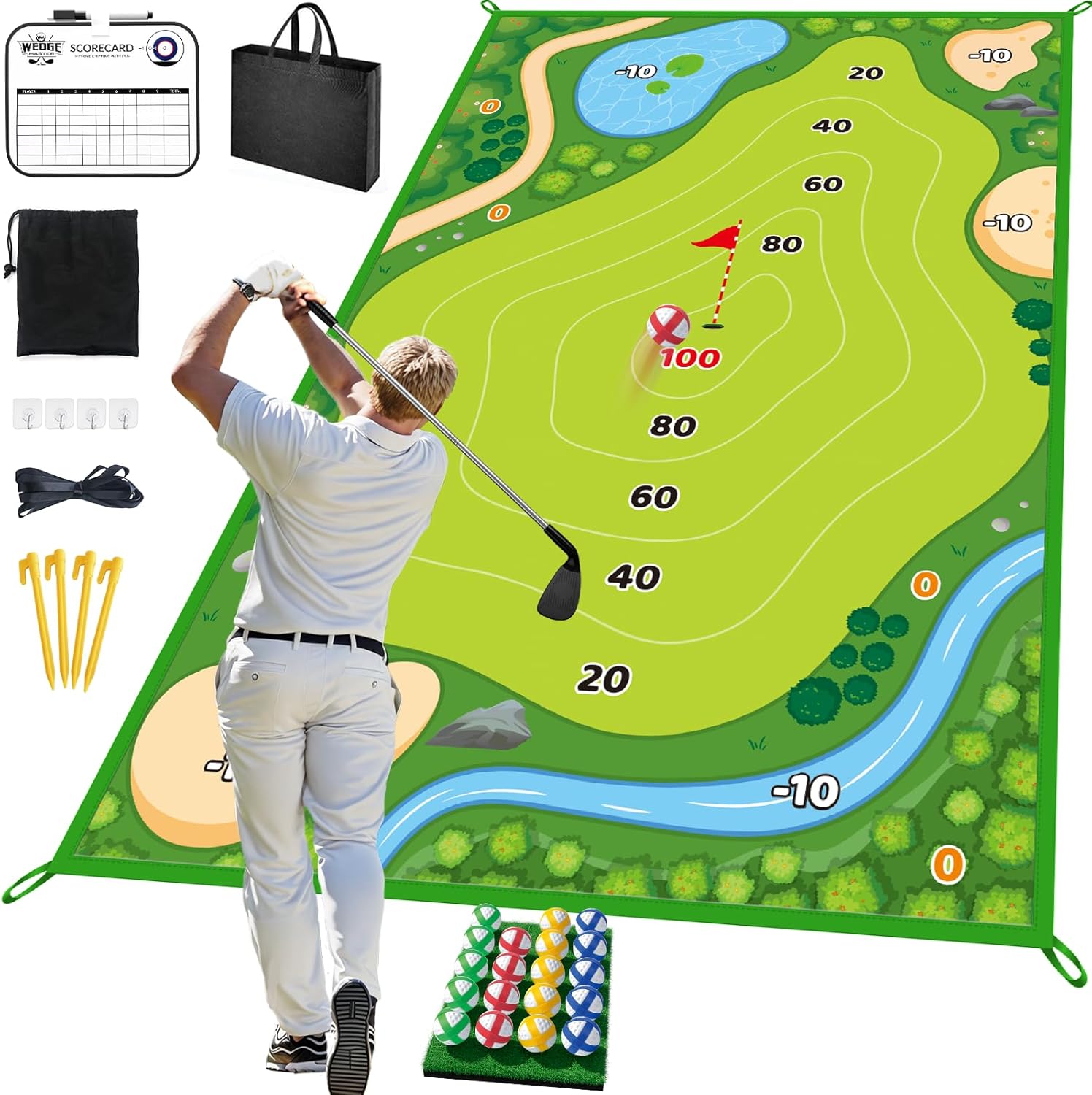 Juego de astillado de golf, tapete de entrenamiento de golf para adultos, familia, niños, interiores y exteriores, juguetes de patio trasero