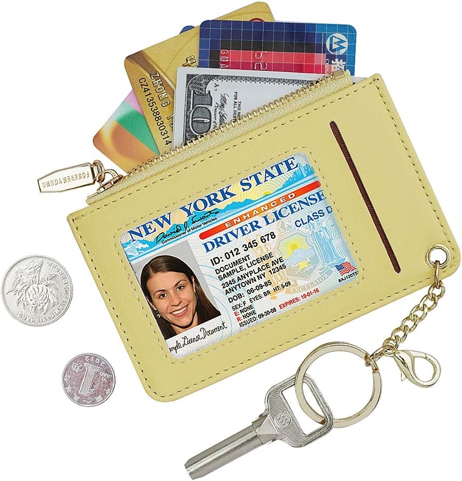 Carteras pequeñas de cuero delgado para mujeres, tarjetero, cartera, monedero con llavero
