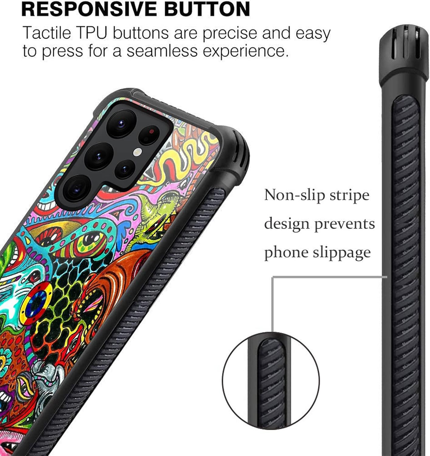 CARLOCA Funda compatible con Samsung Galaxy S22 Ultra, colorida funda de acrílico duro con diseño gráfico de dibujos animados rojo trippy a prueba